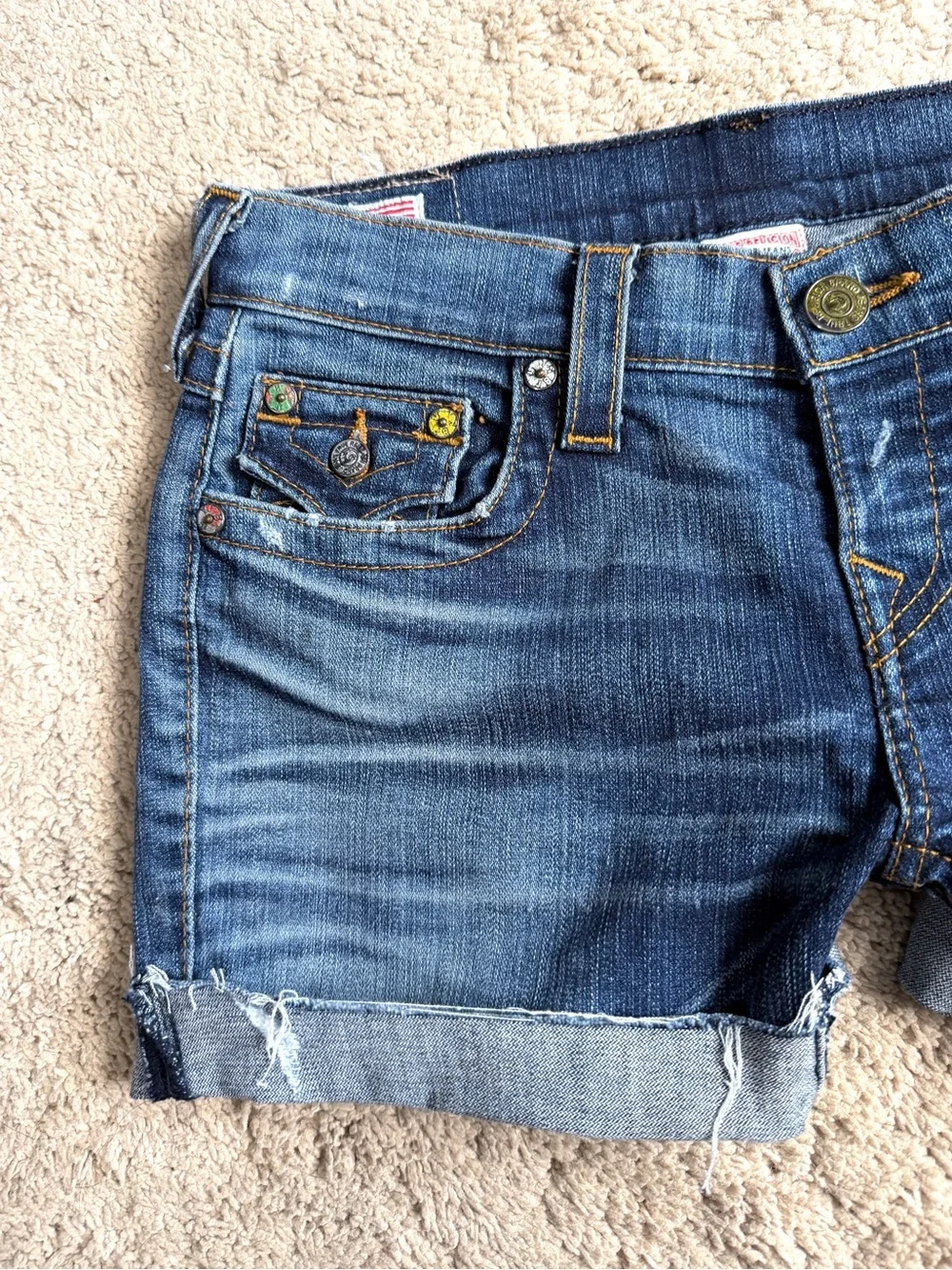 True Religion Womens Shorts Size 26 Cameron Cut Off Denim Blue Jean Cuffed Y2K
